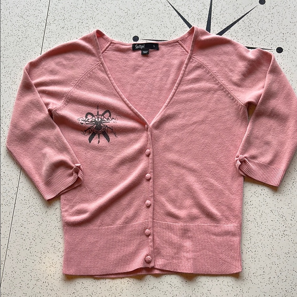 Pink V-Neck Button-Up Sweater